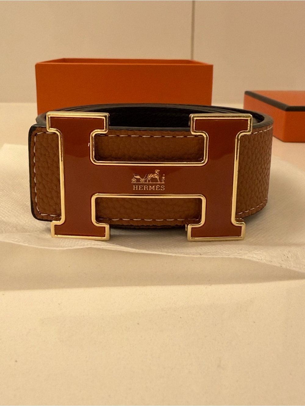Hermès Constance H Belt – Black & Gold / Gold-Brown Reversible